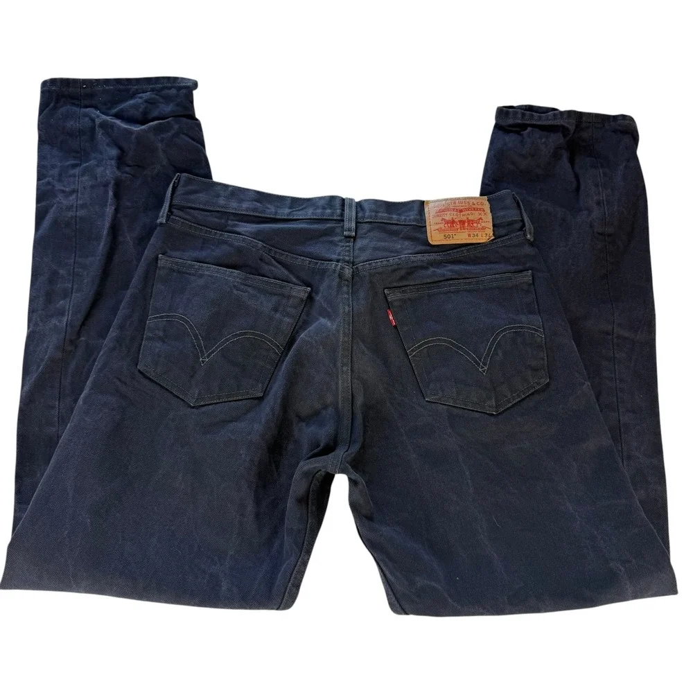 Levis‎ 501 Original Fit Jeans Mens 34x34 Navy Blue Dark Wash Button Fly Straight